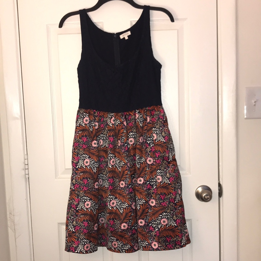 Weston Lufta Navy Blue and Floral Midi Dress, Size 4